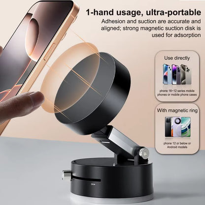 360-Degree Rotatable Vacuum Magnetic Suction Cup Phone Stand - Ideal for Cars, Trucks, and SUVs