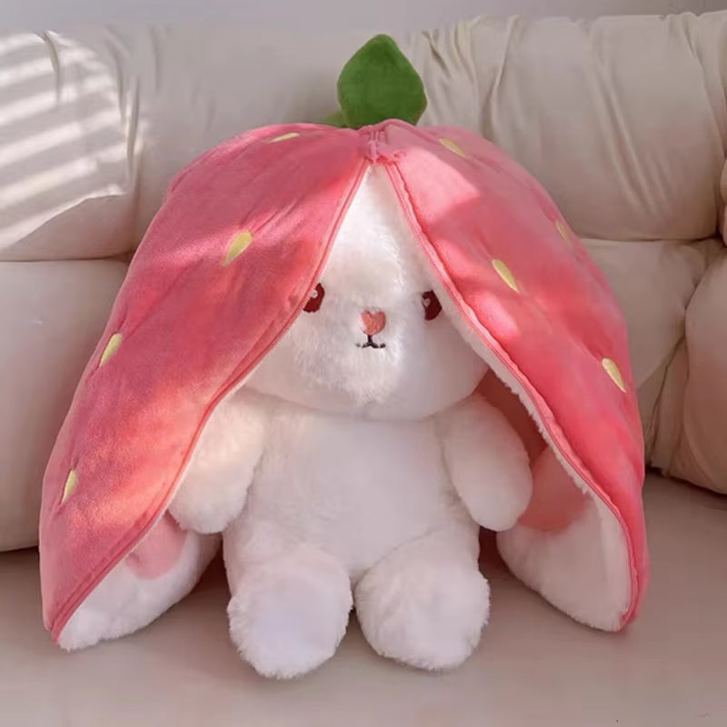 25Cm Cute Strawberry Carrot Rabbit Plush Toy Stuffed Creative into Fruit Transform Baby Cuddly Bunny Doll for Kid Birthday Gift